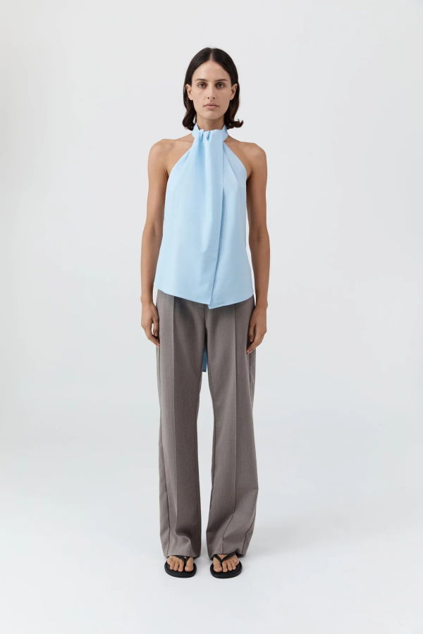 St. Agni Oxford Halter Tie Back Top - Ciel Blue
