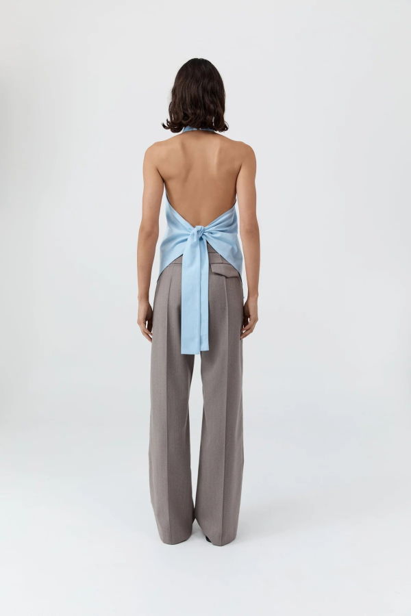 St. Agni Oxford Halter Tie Back Top - Ciel Blue