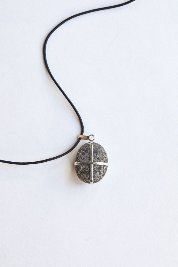 Nathalie Mathoulin Stone Pendant - Speckled Grey/Sterling Silver