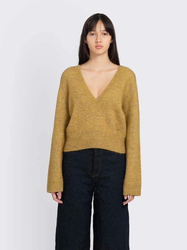 GANNI Vネックニットセーター　イエロー Ganni Brushed Mohair Deep V-neck Sweater - Yellow | Garmentory