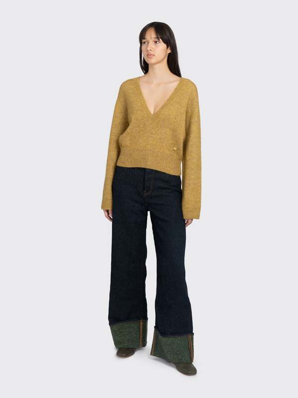 Ganni Brushed Mohair Deep V-neck Sweater - Yellow | Garmentory