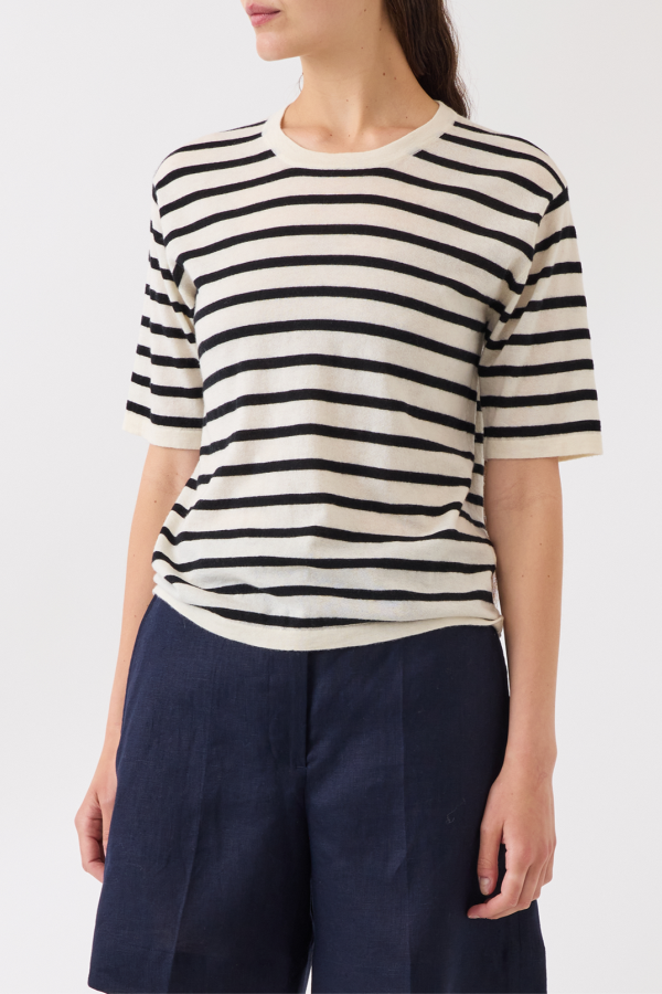 demylee Remy Stripe Cashmere Top - Ivory/Black