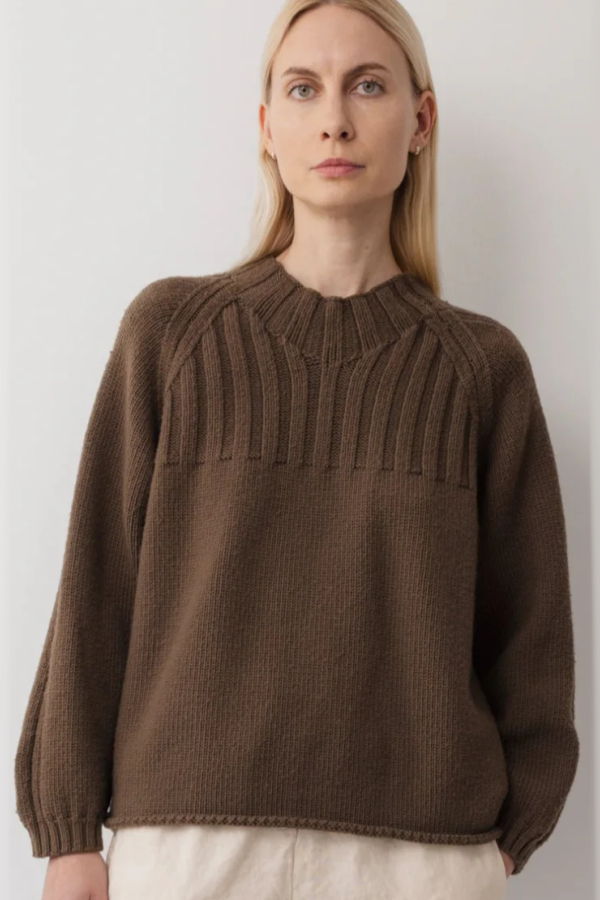 Wol Hide Rib Neck Pullover - Bark