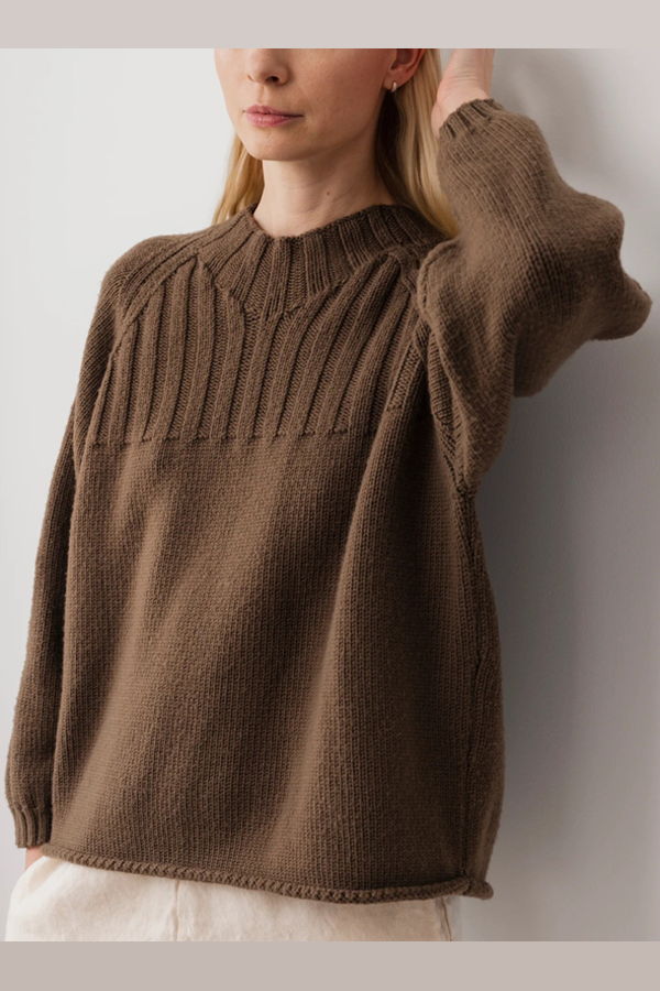 Wol Hide Rib Neck Pullover - Bark