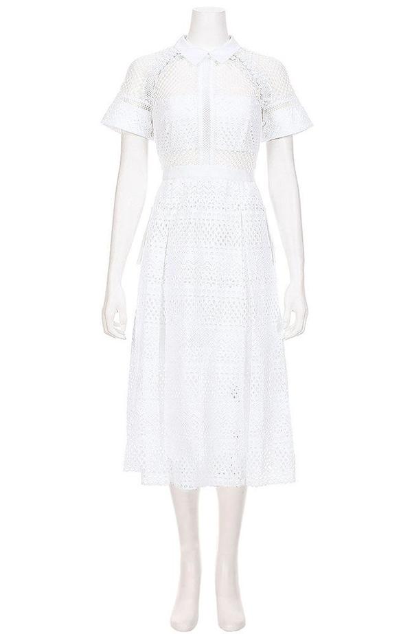 SELF PORTRAIT Raglan Detail Midi Dress - WHITE | Garmentory