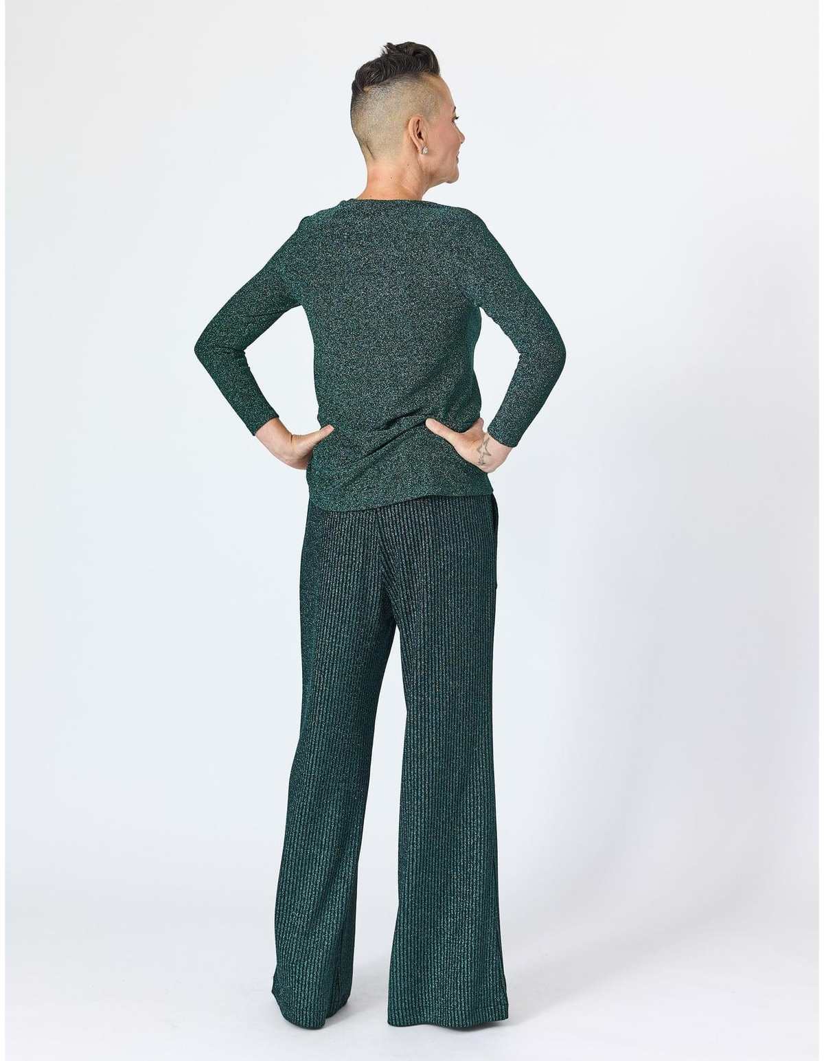 Lindsay Nicholas New York Disco Glitter Bracelet Sleeve Top - Emerald - Image 2 of 4