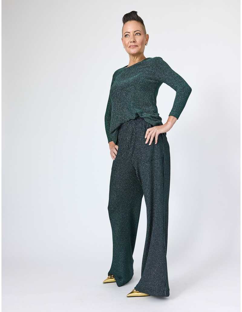 Lindsay Nicholas New York Disco Glitter Bracelet Sleeve Top - Emerald