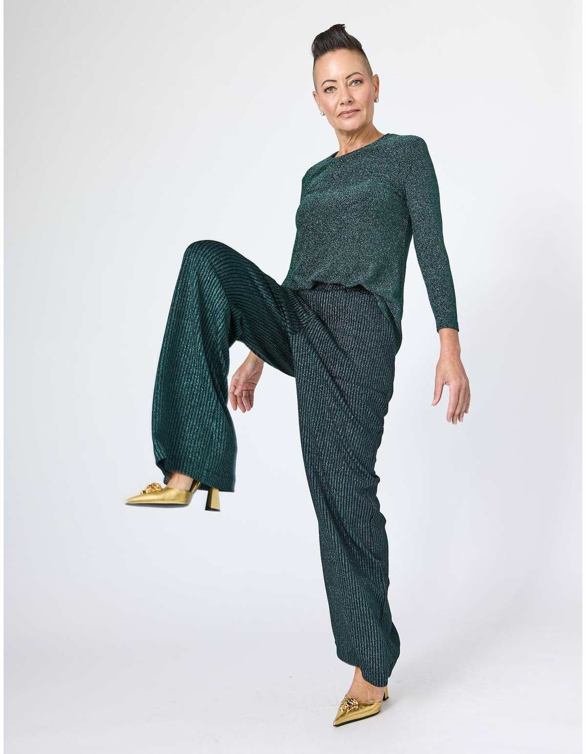 Lindsay Nicholas New York Disco Glitter Bracelet Sleeve Top - Emerald - Image 4 of 4