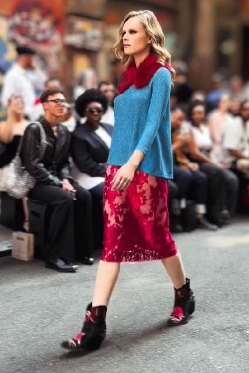 Lindsay Nicholas New York Red Faux Fur Collar