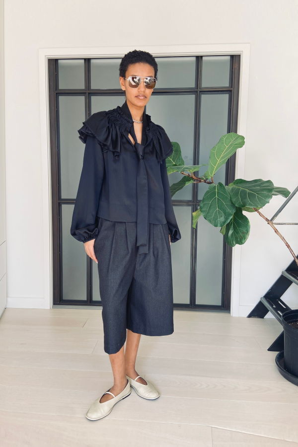 Yesaet Salome Silk Top - Black