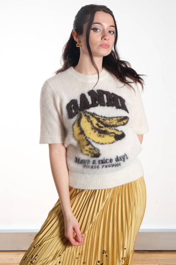 Ganni Graphic Banana Short Sleeve Jumper