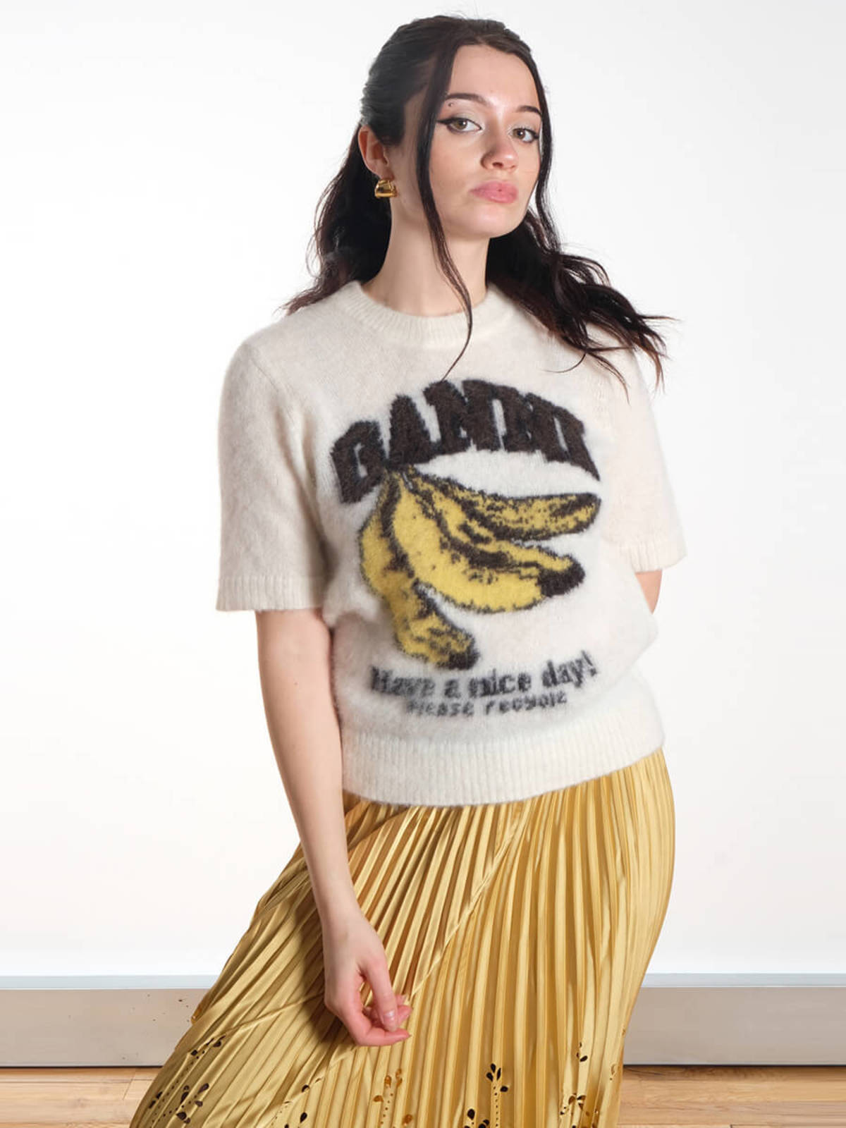 Ganni Graphic Banana Short Sleeve Jumper | Garmentory