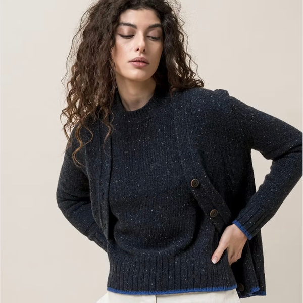 MJW Donegal Tweed Cardigan - Navy