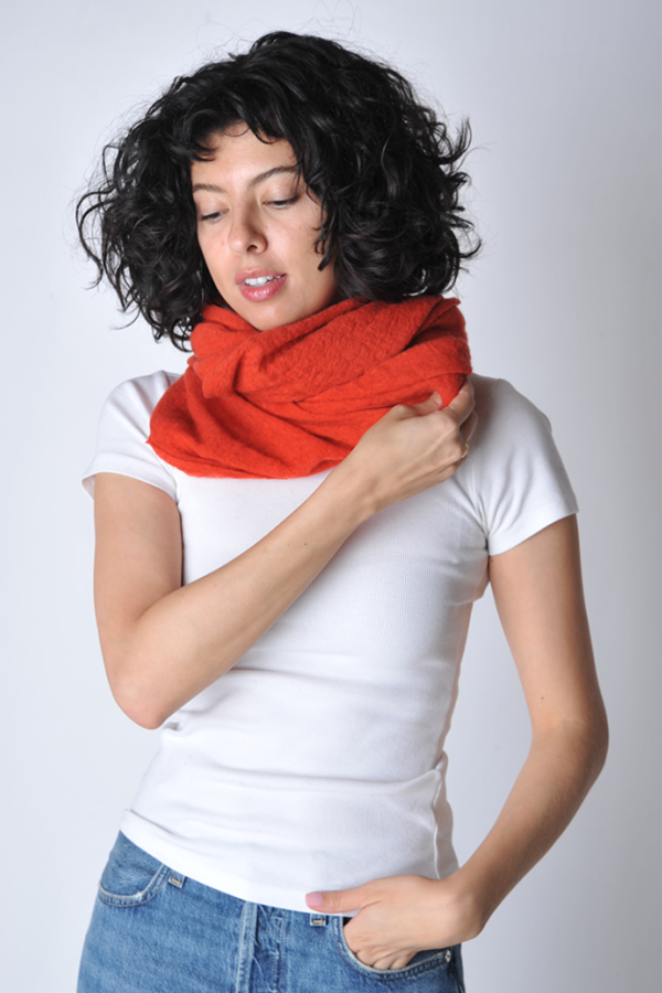 Botto Giuseppe Thick Flame Classic Knit Cashmere Tube Scarf - Orange