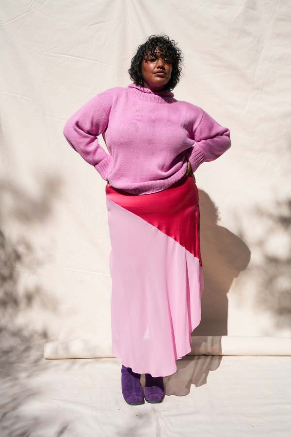 Abacaxi Silk Two-Tone Bias Slip Skirt