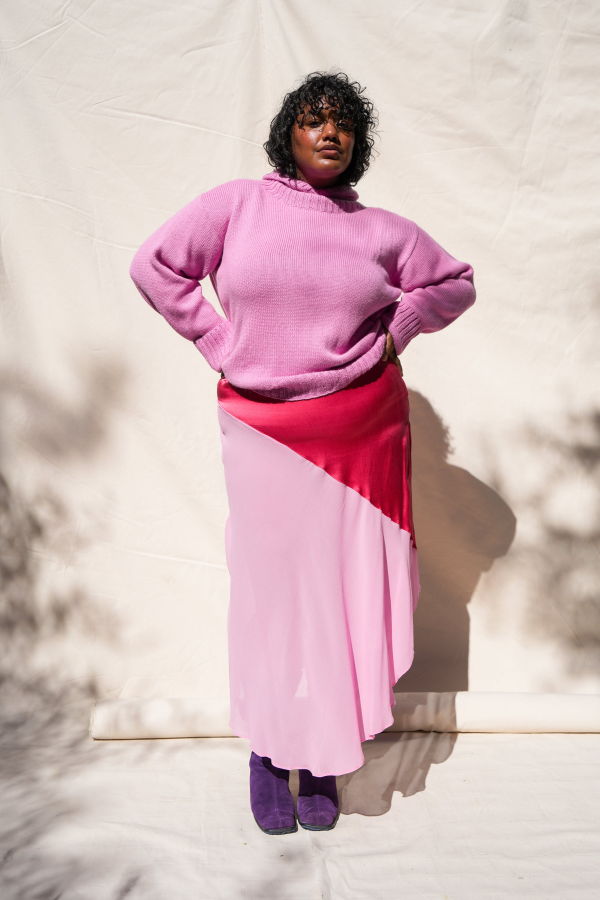 Abacaxi Silk Two-Tone Bias Slip Skirt