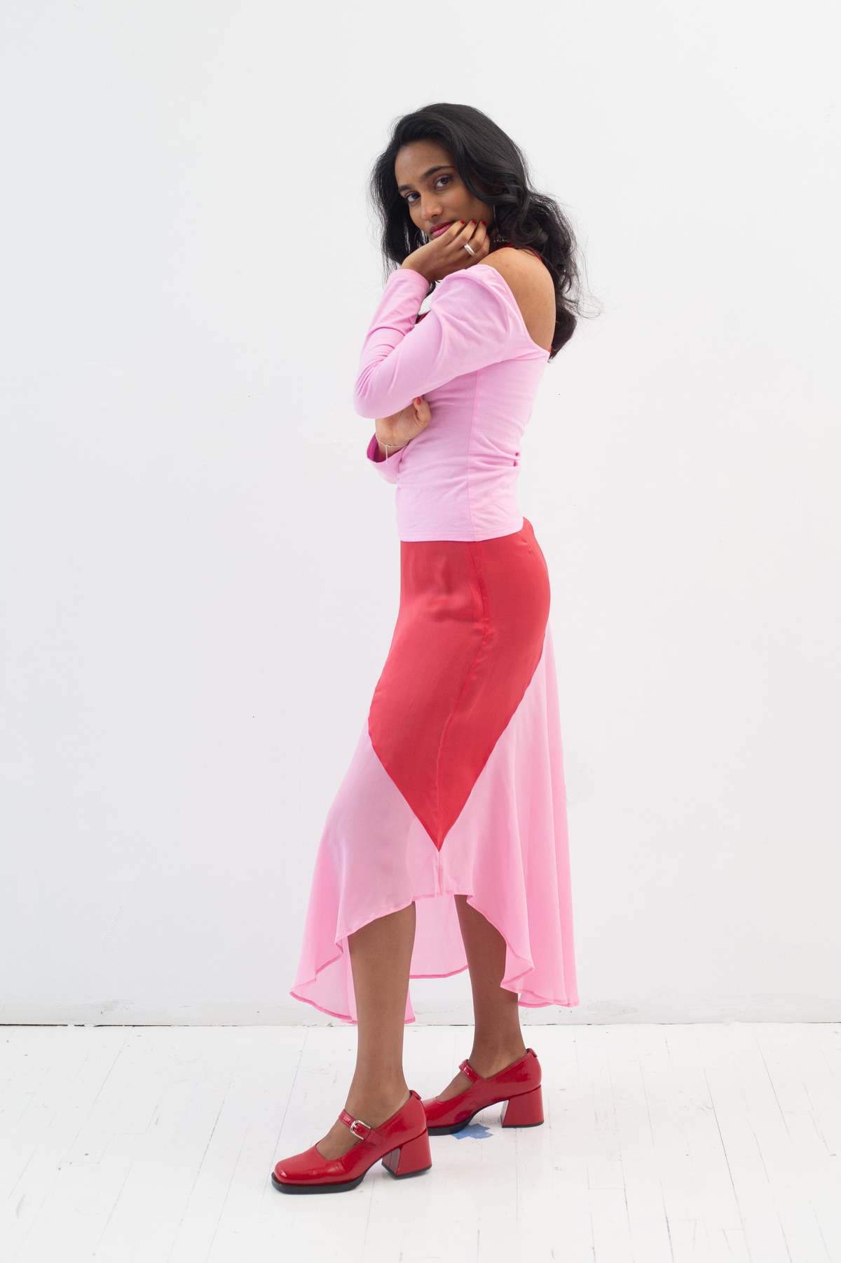 Abacaxi Silk Two-Tone Bias Slip Skirt - Image 6 of 10