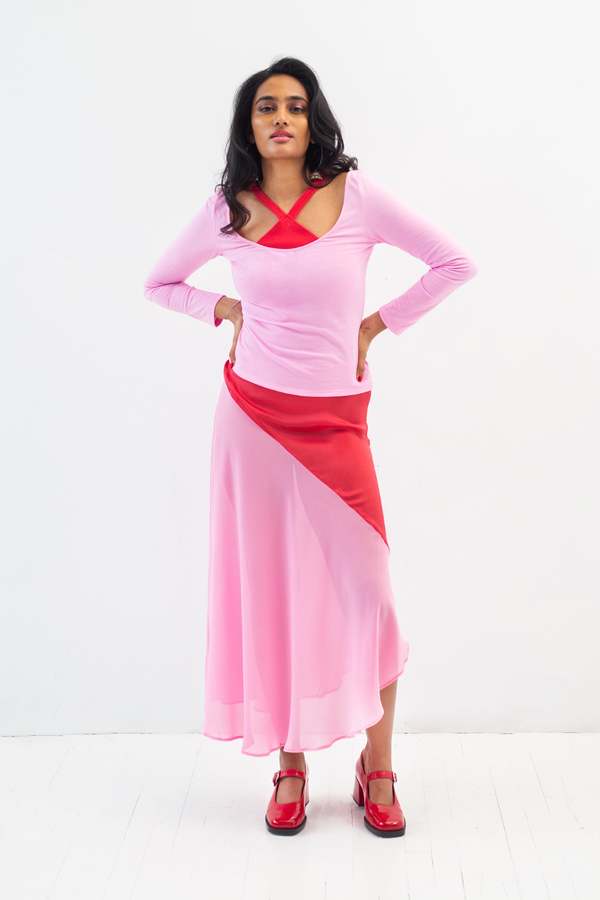 Abacaxi Silk Two-Tone Bias Slip Skirt