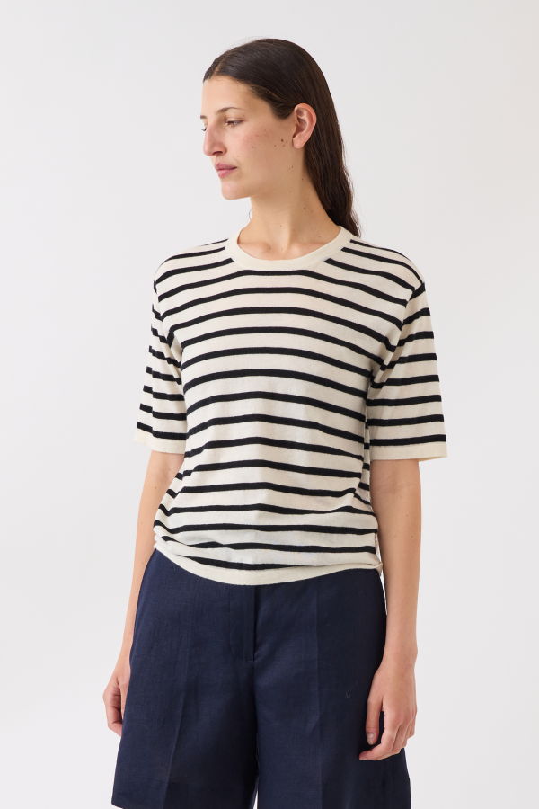 DEMYLEE Remy Stripe Superfine Cashmere Top - Ivory / Black
