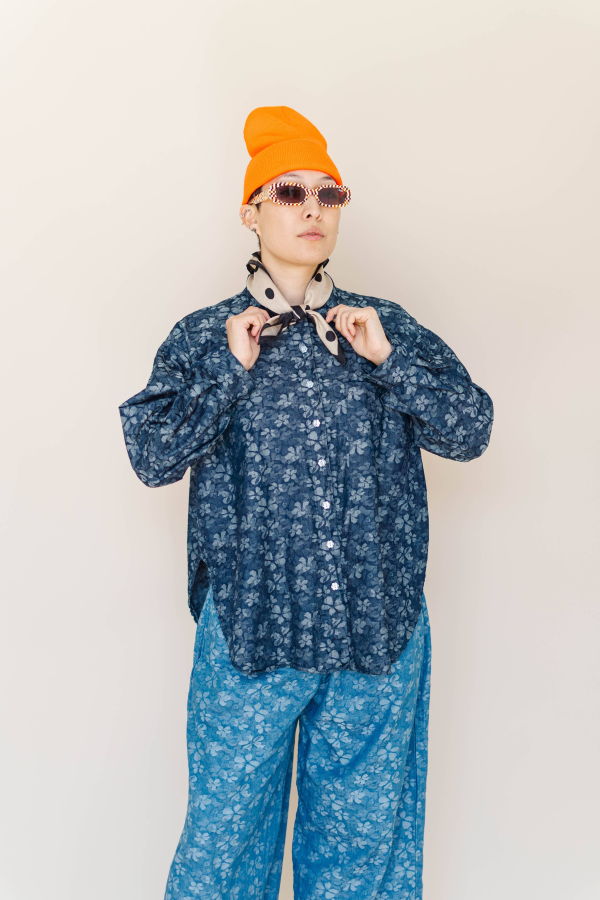 Nettle Studios Floral Chambray Button Up Shirt