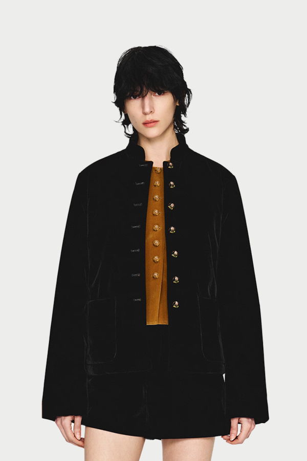 INTO THE EAST Velvet Embroidered Stand Collar Jacket