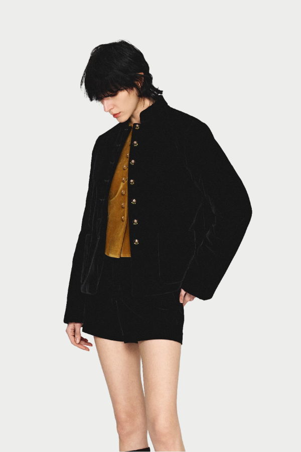 INTO THE EAST Velvet Embroidered Stand Collar Jacket