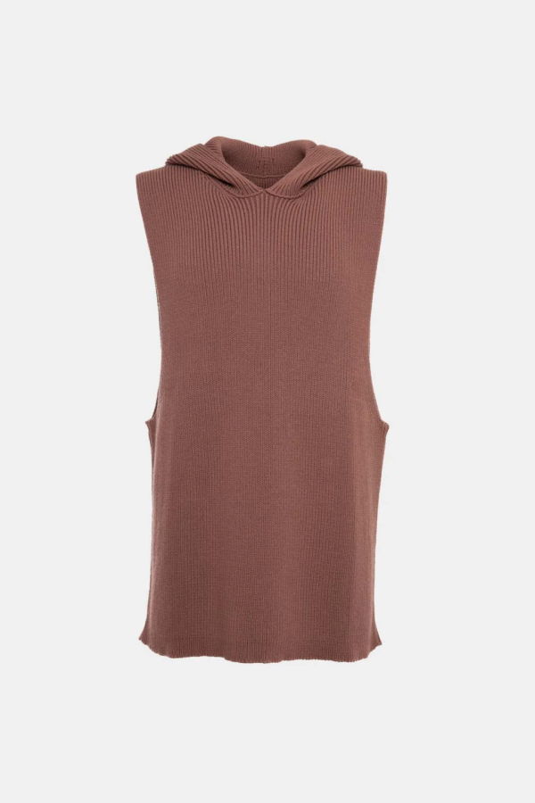 Rick Owens Brown Ribbed Tank Hoodie - Rosewood