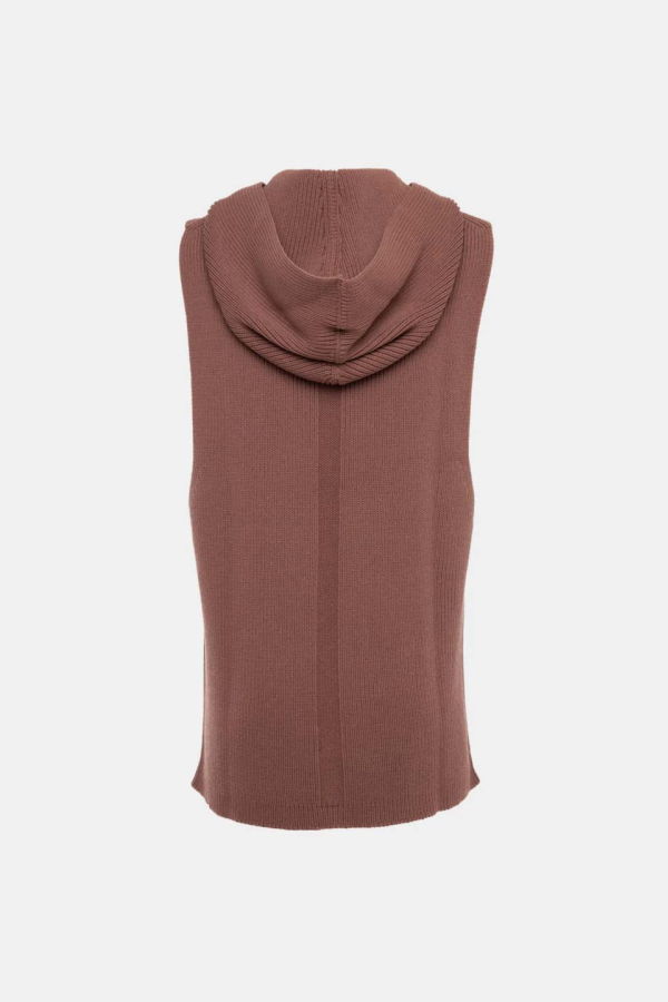 Rick Owens Brown Ribbed Tank Hoodie - Rosewood