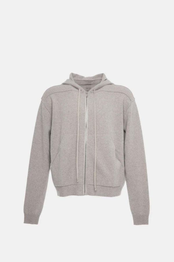 Rick Owens Light Grey Zip-Up Hoodie - Pearl