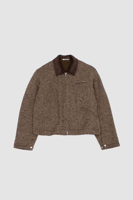 Auralee Lama Shetland Wool Tweed Zip Blouson - Khaki | Garmentory