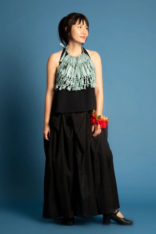 KAAREM Connect 2 Handknitted Silk Cropped Halter Tie Top