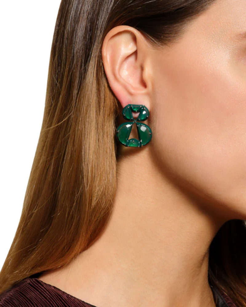 Nak Armstrong Infinity Enameled Earrings - Green Onyx