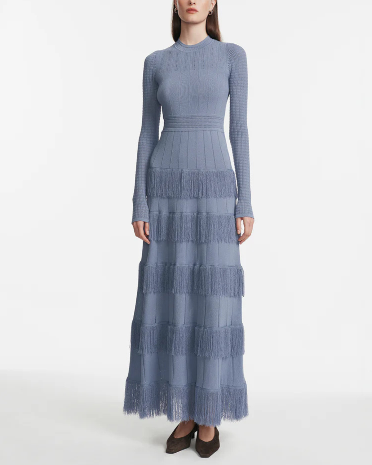 Lela Rose Fringe Detail Knit Piper Dress - Cornflower Blue - Image 2 of 3