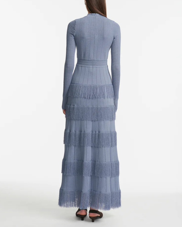 Lela Rose Fringe Detail Knit Piper Dress - Cornflower Blue