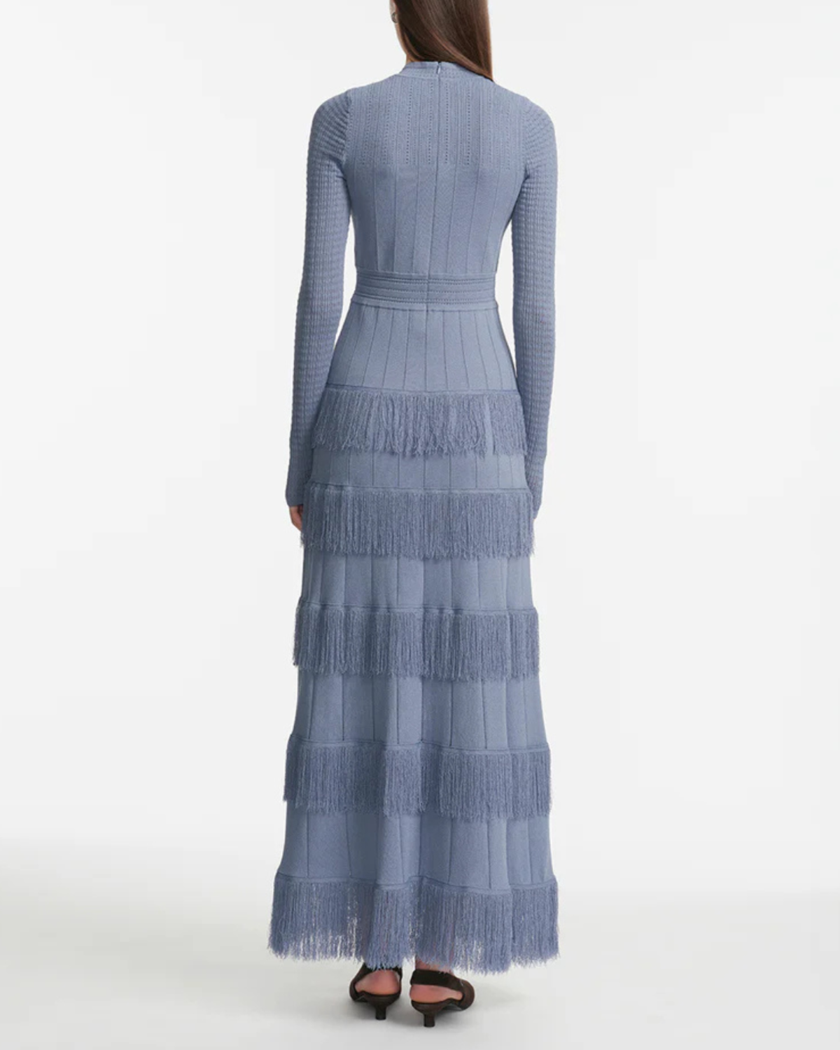 Lela Rose Fringe Detail Knit Piper Dress - Cornflower Blue - Image 3 of 3