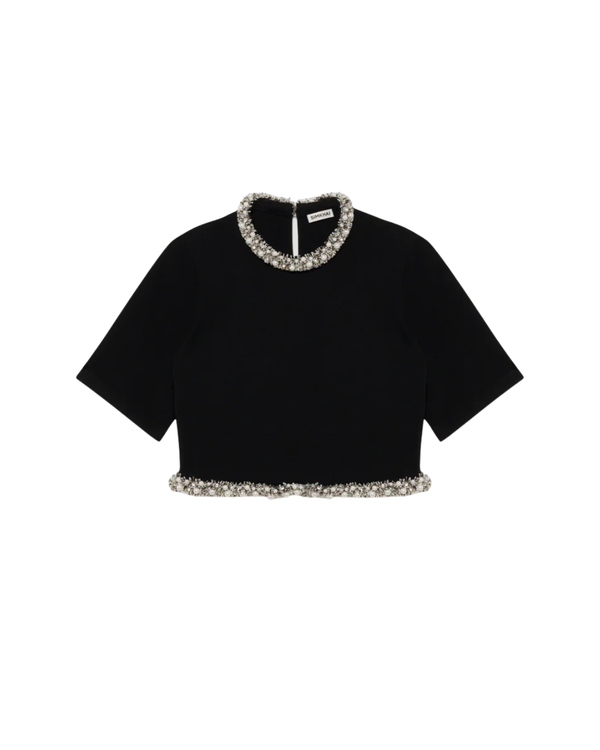 Jonathan Simkhai Ozelle S/S Crewneck Top - Black