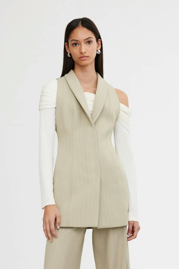 Significant Other Ebony Vest - Sage Pinstripe