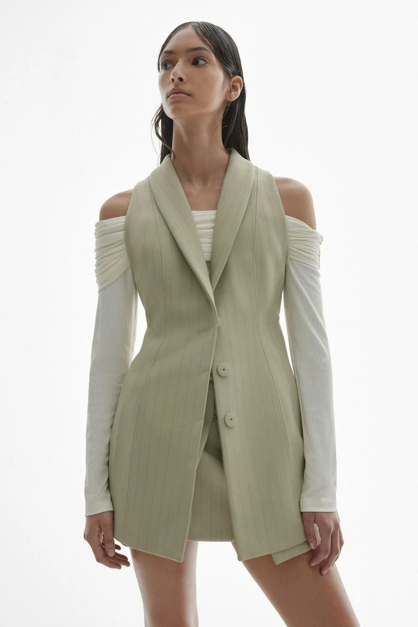 Significant Other Ebony Vest - Sage Pinstripe