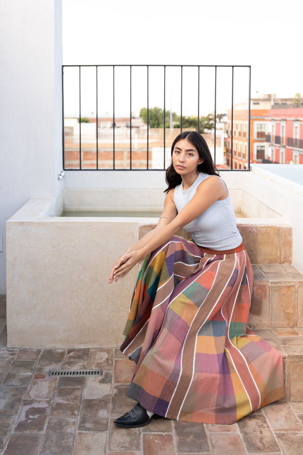 RUJUTA SHETH Kate Skirt Confetti Chex X Stripes Skirt