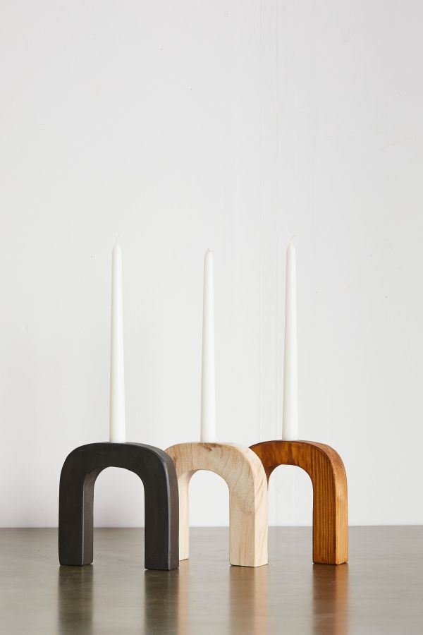 Kanju Interiors Arch Wooden Taper Candlestick Holder