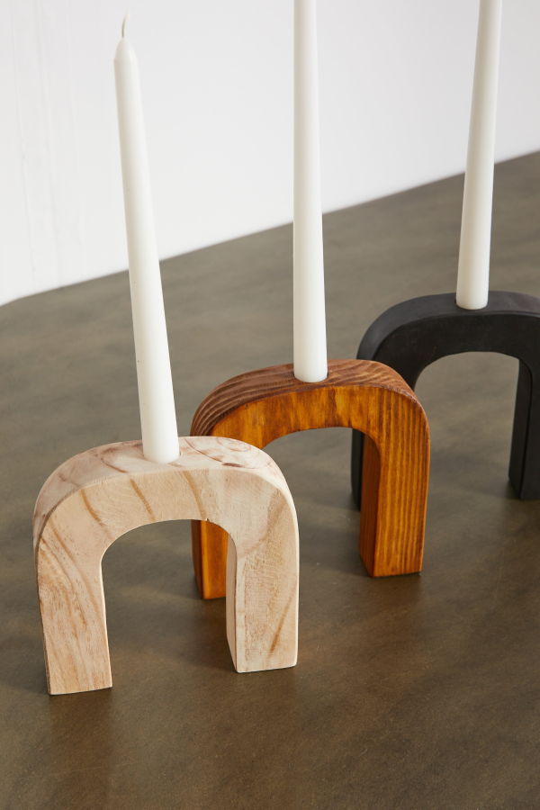 Kanju Interiors Arch Wooden Taper Candlestick Holder