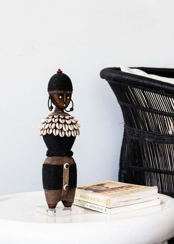Kanju Interiors Beaded & Cowrie Shells African Namji Doll - Black