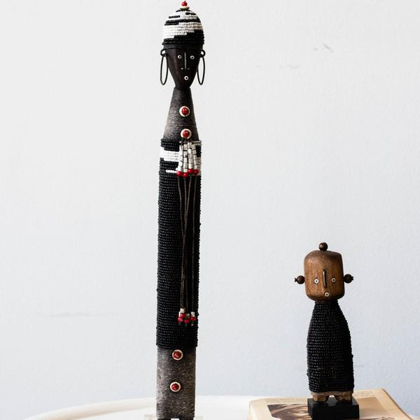 Kanju Interiors Beaded & Cowrie Shells African Namji Doll - Black