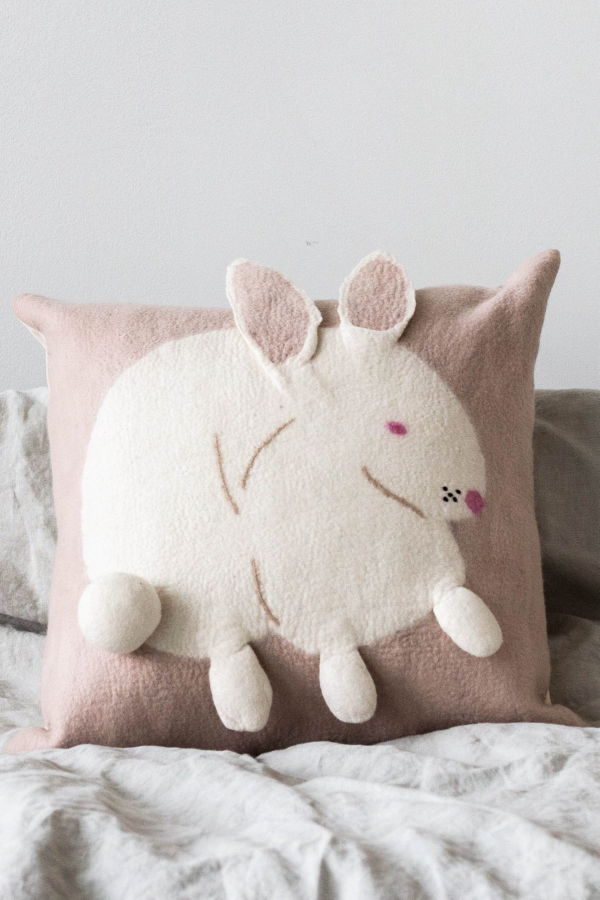 Kanju Interiors Bunny Rabbit Blush Wool Throw Pillow