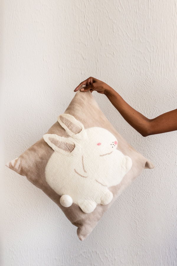 Kanju Interiors Bunny Rabbit Blush Wool Throw Pillow