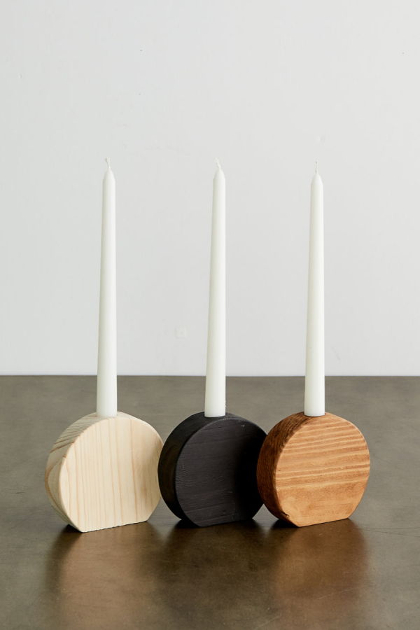 Kanju Interiors Circular Natural Wood Taper Candle Holder