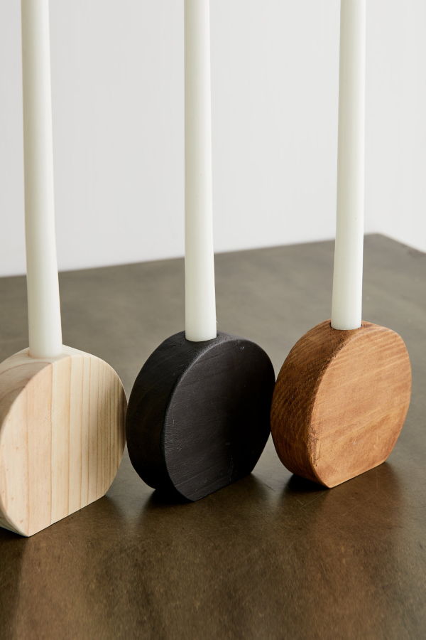 Kanju Interiors Circular Natural Wood Taper Candle Holder