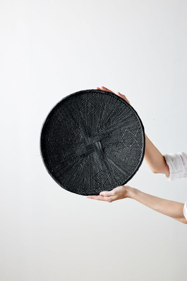 Kanju Interiors Hand-Painted Black Binga Flat Basket