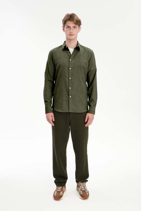 Auralee WOOL CASHMERE LIGHT TWEED SHIRT - GREEN | Garmentory