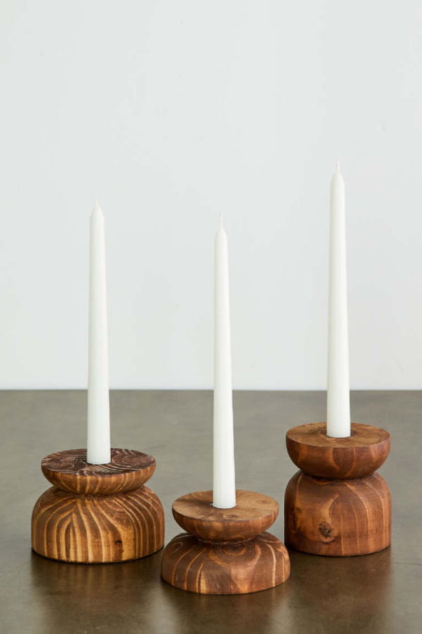 Kanju Interiors Organic Wood Taper Candlestick Holder